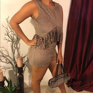 Short suede romper short jumpsuit
